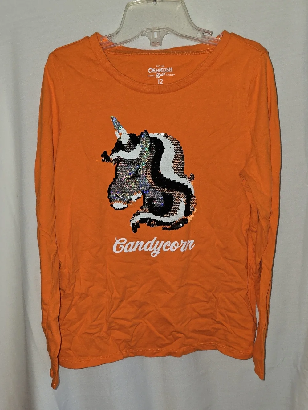 OshKosh B'gosh Orange Long-Sleeve Candycorn Sequin Unicorn Halloween Tee